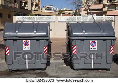 "Wheeled trash cans standing on the roadside, Fuengirola, Costa del Sol, Andalusia, Spain, Europe, PublicGround, Europe" View Large Photo Image Stock Image - "Wheeled trash cans standing on the roadside, Fuengirola, Costa del Sol, Andalusia, Spain, Europe, PublicGround, Europe". Fotosearch
