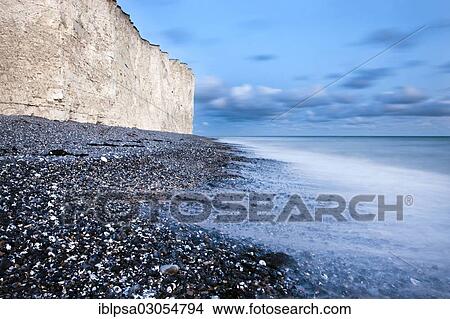 Picture - "White chalk cliffs, Seven Sisters Country Park, East Sussex, England, United Kingdom, Europe". Fotosearch