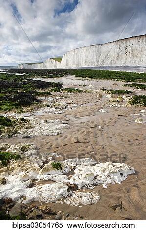 Stock Photography - "White chalk cliffs, Seven Sisters Country Park, East Sussex, England, United Kingdom, Europe". Fotosearch