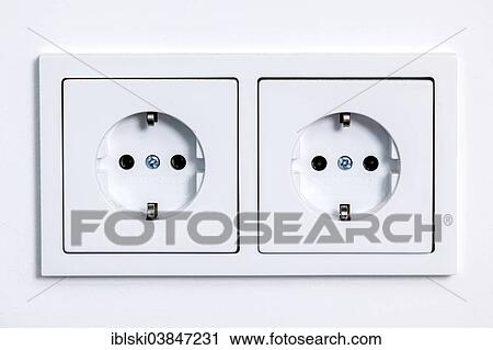 Stock Image - White double socket. Fotosearch