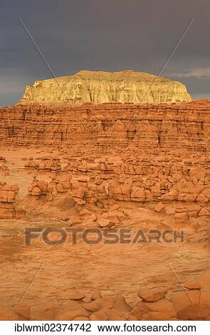 Stock Image - "Wild Horse Mesa, eroded entrada sandstone hoodoos and rock formations, Goblins, Goblin Valley State Park, San Rafael Reef Desert, Utah, Southwestern USA, USA". Fotosearch