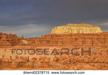 Stock Photography - "Wild Horse Mesa, thunderstorm, eroded hoodoos and Entrada Sandstone rock formations, Goblins, Goblin Valley State Park, San Rafael Reef Desert, Utah, Southwestern USA, USA". Fotosearch