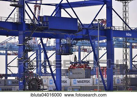 Stock Image - "Wilhelm Kaisen Terminal, Container Terminal Bremerhaven, Bremerhaven, Bremen, Germany, Europe". Fotosearch