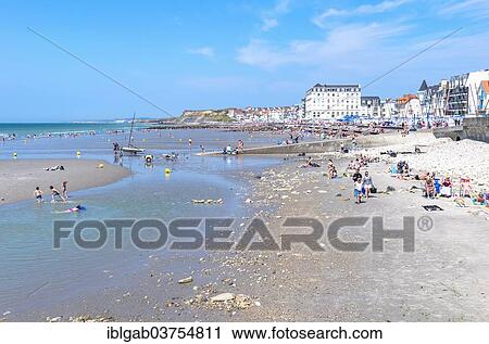 Stock Image - "Wimereux Beach, Cote d'Opale, Wimereux, Departement Pas-de-Calais, Nord-Pas-de-Calais region, France, Europe". Fotosearch