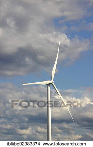 Picture - "Wind turbine, wind farm, Canadian Maritimes, clouds, sky, Amherst, Nova Scotia, Canada, North America". Fotosearch