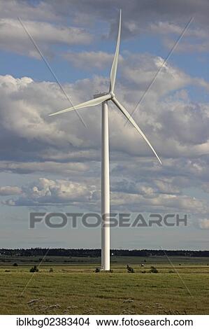 Picture - "Wind turbine, wind farm, Canadian Maritimes, clouds, sky, Amherst, Nova Scotia, Canada, North America". Fotosearch