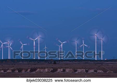 Stock Photography - "Wind turbines at Cottbus-Nord Coal Mine, Schliechow, Cottbus, Brandenburg, Germany, Europe". Fotosearch