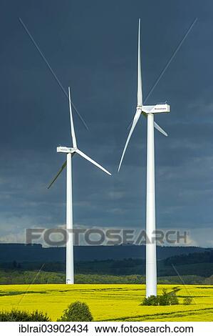 "Wind turbines in a rapeseed field in full bloom, in front of dark storm clouds, Hirzenhain, Hesse, Germany, Europe" View Large Photo Image Picture - "Wind turbines in a rapeseed field in full bloom, in front of dark storm clouds, Hirzenhain, Hesse, Germany, Europe". Fotosearch