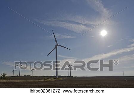Stock Image - "Wind turbines in agriculture landscape, Deutschenbora, Saxony, Germany, Europe". Fotosearch