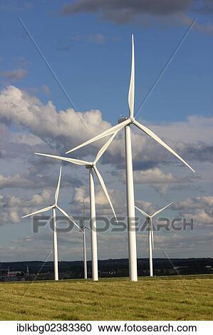 Stock Image - "Wind turbines, wind farm, Canadian Maritimes, clouds, sky, Amherst, Nova Scotia, Canada, North America". Fotosearch