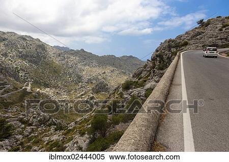 Stock Photography - "Winding mountain road to Sa Calobra, Tramuntana mountain range, Mallorca, Majorca, Balearic Islands, Spain, Europe". Fotosearch