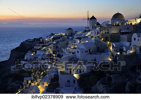 "Windmill and houses in the old town of Oia at dusk, Santorini, Cyclades, Greek Islands, Greece, Europe" View Large Photo Image Stock Photo - "Windmill and houses in the old town of Oia at dusk, Santorini, Cyclades, Greek Islands, Greece, Europe". Fotosearch