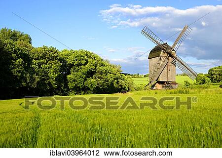 Stock Image - "Windmill, Fahner Hohe, Ballstadt, Thuringia, Germany, Europe". Fotosearch