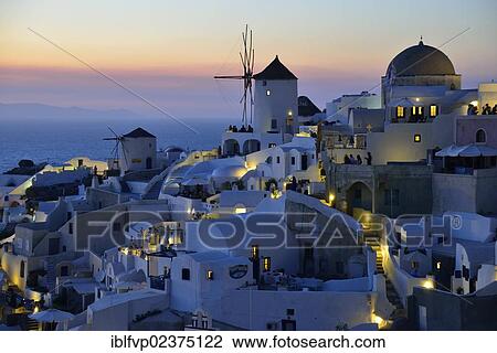 "Windmill, Oia at dusk, Santorini, Cyclades, Greek island, Greece, Europe" View Large Photo Image Stock Image - "Windmill, Oia at dusk, Santorini, Cyclades, Greek island, Greece, Europe". Fotosearch