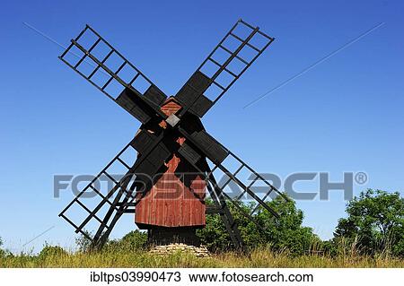 Stock Image - "Windmill on Oland island, Baltic Sea, Sweden, Europe". Fotosearch