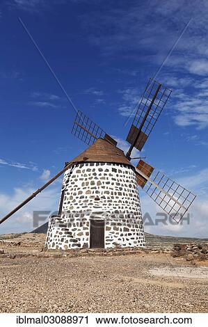 Stock Image - "Windmill, Villaverde, Fuerteventura, Canary Islands, Spain, Europe". Fotosearch