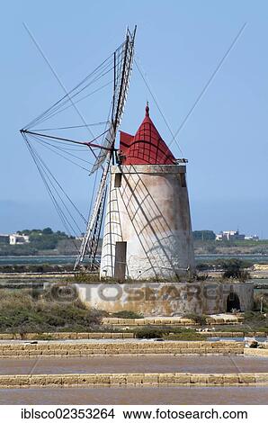 "Windmill with salt ponds of Marsala, Province of Trapani, Sicily, Italy, Europe" View Large Photo Image Picture - "Windmill with salt ponds of Marsala, Province of Trapani, Sicily, Italy, Europe". Fotosearch