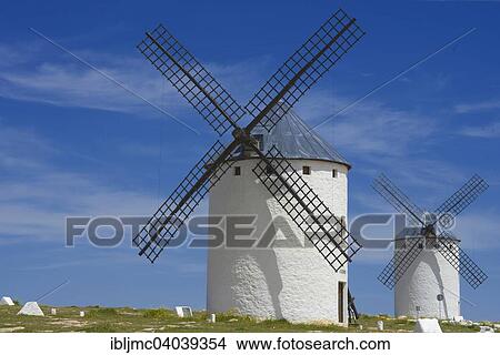 Picture - "Windmills, Campo de Criptana, Route of Don Quijote, Ciudad Real province, Castilla-La Mancha, Spain, Europe". Fotosearch