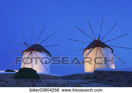 Stock Photograph - "Windmills, Kato Mili, Mykonos Town, Mykonos, Cyclades, Greece, Europe". Fotosearch