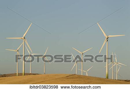 Stock Photo - "Windmills on a wind farm near Zahara de los Atunes, Cadiz province, Andalucia, Spain, Europe". Fotosearch