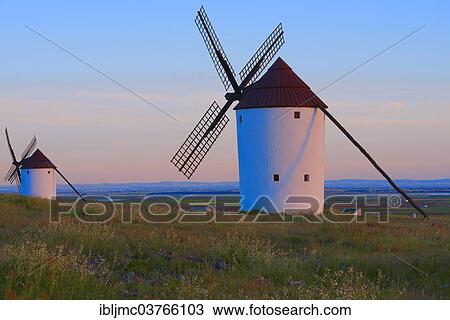"Windmills, Route of Don Quixote, Mota del Cuervo, Castile-La Mancha, Spain, Europe" View Large Photo Image Stock Image - "Windmills, Route of Don Quixote, Mota del Cuervo, Castile-La Mancha, Spain, Europe". Fotosearch