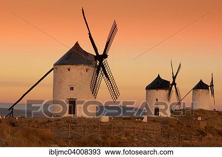 Stock Image - "Windmills, Route of Don Quixote, Consuegra, Toledo province, Castilla-La Mancha, Spain, Europe". Fotosearch