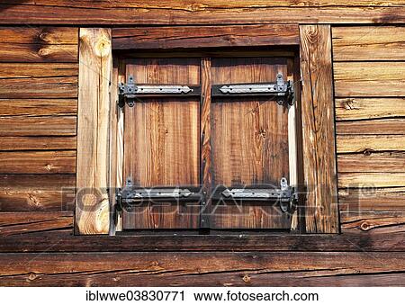 Stock Image - "Window, alpine cabin, Fane Alp, Vals Valley, South Tyrol, Italy, Europe". Fotosearch