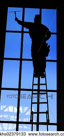 Stock Image - "Window cleaner at work, Leipzig, Saxony, Germany, Europe". Fotosearch