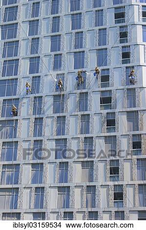"Window cleaners working on the facade of a skyscraper, Dubai Marina, Dubai, United Arab Emirates, Asia" View Large Photo Image Picture - "Window cleaners working on the facade of a skyscraper, Dubai Marina, Dubai, United Arab Emirates, Asia". Fotosearch
