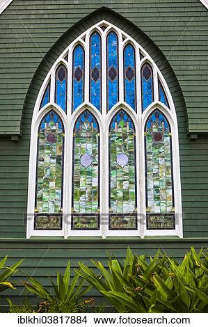 Picture - "Window of Wai'oli Hui'ia Church, Hanalei, Kauai, Hawaii, USA". Fotosearch