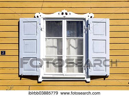 Stock Photo - "Window on a wooden residential building, Vaxholm, Stockholm archipelago, Stockholm, Stockholm County, Sweden, Europe". Fotosearch
