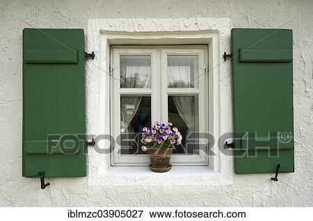 "Window with green shutters and a flower pot, old shepherd's house from 1811, Kainsbach, Middle Franconia, Bavaria, Germany, Europe" View Large Photo Image Stock Photo - "Window with green shutters and a flower pot, old shepherd's house from 1811, Kainsbach, Middle Franconia, Bavaria, Germany, Europe". Fotosearch