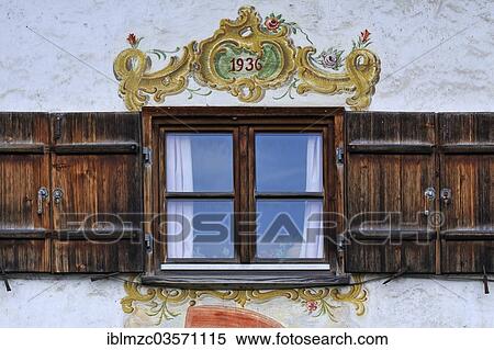 "Window with shutters and Lueftlmalerei murals from 1936 on a farmhouse, Durnbach, Upper Bavaria, Bavaria, Germany, Europe" View Large Photo Image Stock Photography - "Window with shutters and Lueftlmalerei murals from 1936 on a farmhouse, Durnbach, Upper Bavaria, Bavaria, Germany, Europe". Fotosearch