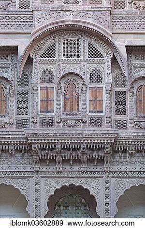 "Windows in an ornate sandstone facade, Mehrangarh Fort, Jodhpur, Rajasthan, India, Asia" View Large Photo Image Stock Photo - "Windows in an ornate sandstone facade, Mehrangarh Fort, Jodhpur, Rajasthan, India, Asia". Fotosearch