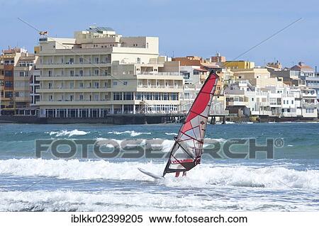 Stock Photography - "Windsurfer at Playa del Medano, Tenerife, Canary Islands, Spain, Europe". Fotosearch