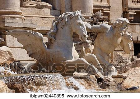 "Winged horse sculpture of the Baroque Trevi Fountain, Rome, Italy, Europe" View Large Photo Image Stock Photography - "Winged horse sculpture of the Baroque Trevi Fountain, Rome, Italy, Europe". Fotosearch