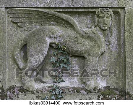 "Winged Sphinx, relief on a historic tomb, Nordfriedhof, northern cemetery, Dusseldorf, North Rhine-Westphalia, Germany, Europe" View Large Photo Image Stock Image - "Winged Sphinx, relief on a historic tomb, Nordfriedhof, northern cemetery, Dusseldorf, North Rhine-Westphalia, Germany, Europe". Fotosearch