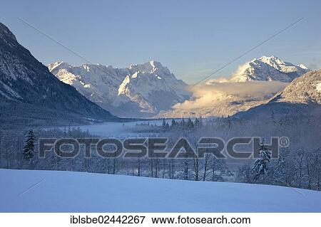 "Winter landscape at Pfuehlmoos near Eschenlohe, Wetterstein Range, Alpspitze Mountain, Zugspitze Mountain, Loisachtal Valley, Upper Bavaria, Bavaria, Germany, Europe" View Large Photo Image Stock Photo - "Winter landscape at Pfuehlmoos near Eschenlohe, Wetterstein Range, Alpspitze Mountain, Zugspitze Mountain, Loisachtal Valley, Upper Bavaria, Bavaria, Germany, Europe". Fotosearch