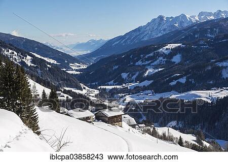 Stock Image - "Winter landscape, Lesachtal valley, behind the Carnic Alps, Carinthia, Austria, Europe". Fotosearch