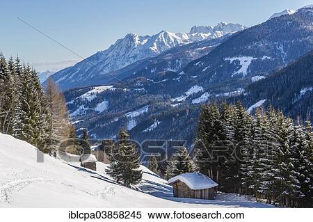 Stock Photography - "Winter landscape, Lesachtal valley, behind the Carnic Alps, Carinthia, Austria, Europe". Fotosearch