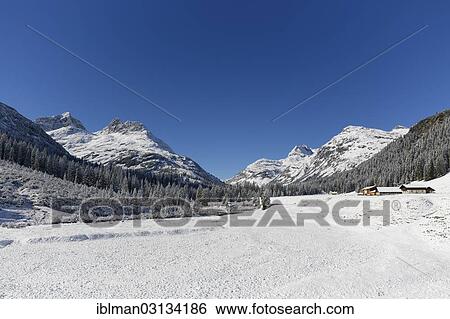 "Winter landscape with Pfaffeneck Mountain, left, and Poengertlekopf Mountain, Untere Aelpele, Zugertal, Lech, Lechquellengebirge, Vorarlberg, Austria, Europe" View Large Photo Image Stock Photograph - "Winter landscape with Pfaffeneck Mountain, left, and Poengertlekopf Mountain, Untere Aelpele, Zugertal, Lech, Lechquellengebirge, Vorarlberg, Austria, Europe". Fotosearch
