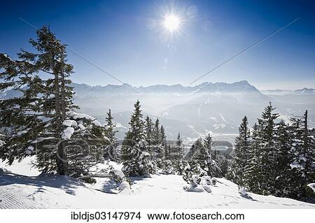 "Winter landscape with snow-covered fir trees and the sun, Wank, Ester Mountains, Upper Bavaria, Bavaria, Germany, Europe" View Large Photo Image Picture - "Winter landscape with snow-covered fir trees and the sun, Wank, Ester Mountains, Upper Bavaria, Bavaria, Germany, Europe". Fotosearch