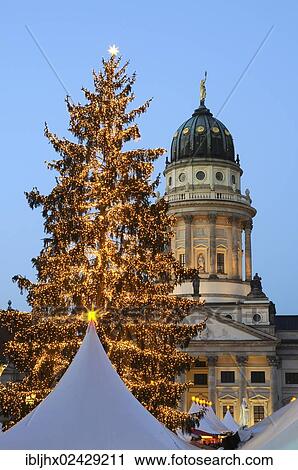 Stock Image - "Winter Magic at the Gendarmenmarkt"""", Christmas market at Gendarmenmarkt square, German Cathedral, dusk, Berlin Mitte, Germany, Europe". Fotosearch