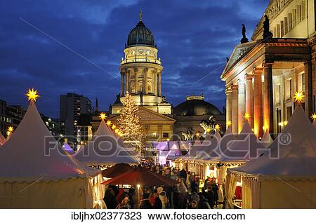Stock Image - "Winter Magic"""" Christmas market at Gendarmenmarkt square, Schauspielhaus theatre and German Cathedral, Berlin-Mitte, Berlin, Germany, Europe". Fotosearch