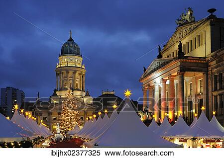 Stock Photography - "Winter Magic"""" Christmas market at Gendarmenmarkt square, Schauspielhaus theatre and German Cathedral, Berlin-Mitte, Berlin, Germany, Europe". Fotosearch