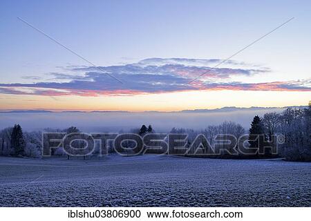 Stock Image - "Wintry landscape in hoarfrost, Beinwil, Freiamt, Canton of Aargau, Switzerland, Europe". Fotosearch