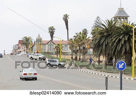 Stock Image - Woermann House with Damara Tower, Swakopmund, Namibia, Africa. Fotosearch