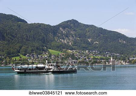 Stock Image - "Wolfgangseeschifffahrt, passenger ship, steamer Kaiser Franz Josef, Wolfgangsee, Sankt Gilgen, Salzkammergut, Salzburg State, Austria, Europe". Fotosearch