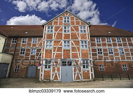 Stock Photo - "Wollhalle, originally built in the 16th century in the Renaissance style, with neo-classical extensions in 1823 to be used as a storehouse, now a gallery, Gustrow, Mecklenburg-Western Pomerania, Germany, Europe". Fotosearch