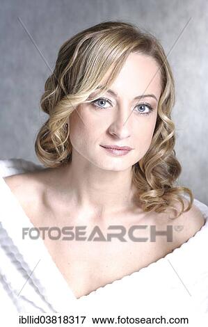 "Woman, 35, portrait, wearing a bathrobe" View Large Photo Image Stock Photo - "Woman, 35, portrait, wearing a bathrobe". Fotosearch